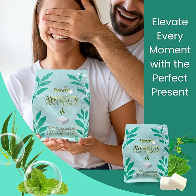 REVIV Shower Steamers Aromatherapy – 15 Long-Lasting Eucalyptus & Mint Shower Bombs for Stress Relief and Sinus Support – Self Care Spa Gifts for Women & Men – Christmas Stocking Stuffer