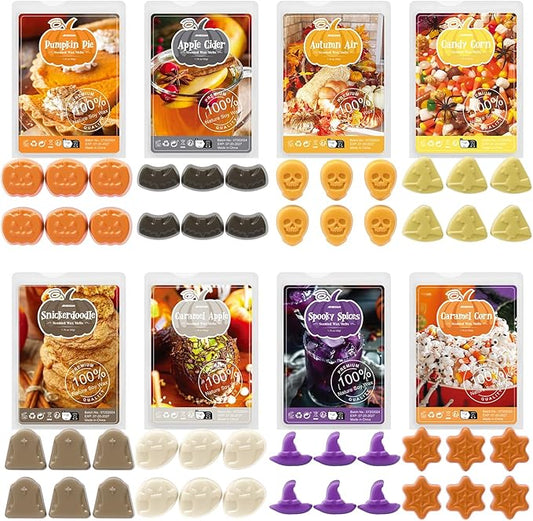 ARVIDSSON Halloween Scented Wax Melts, Fall Soy Wax Cubes for Wax Warmer, Strong Scent Fragrance Wax Tarts, Autumn Wax Melts Gift Set, Pumpkin Pie, Spiced Cider, Candy Corn, Snickerdoodle, Autumn Air