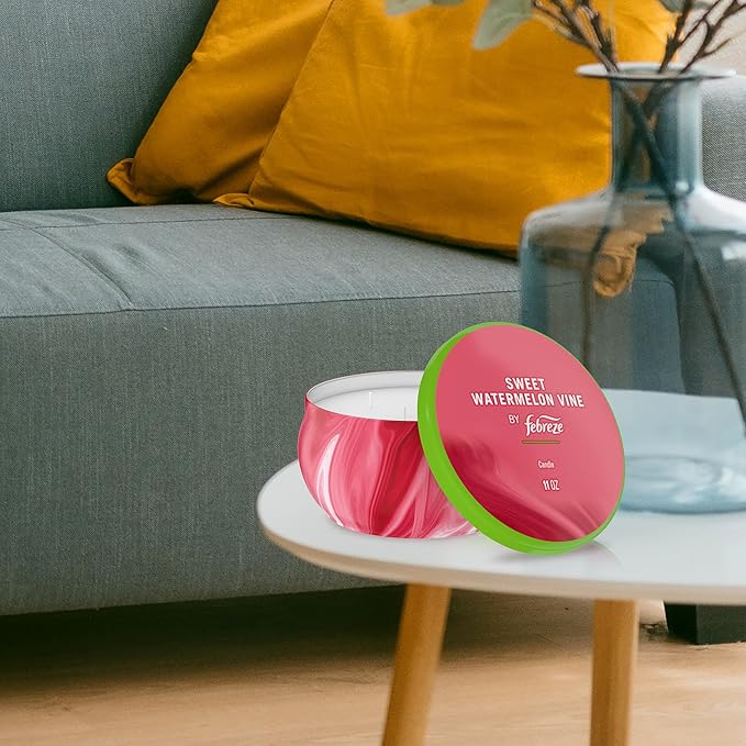 Febreze Scented Candle, Sweet Watermelon Vine Scent, 11 oz 4 Wick Candle, Single Pack