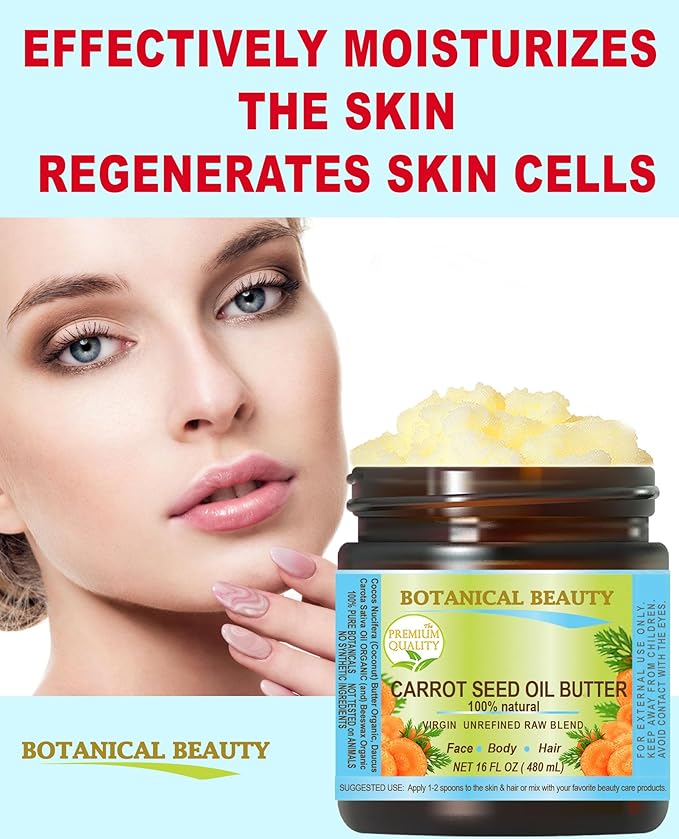 Botanical Beauty CARROT SEED OIL BUTTER Pure Natural Virgin Unrefined RAW 2 Fl. Oz.- 60 ml for FACE, SKIN, BODY, DAMAGED HAIR, NAILS. Rich in Beta Carotene, Vitamin E