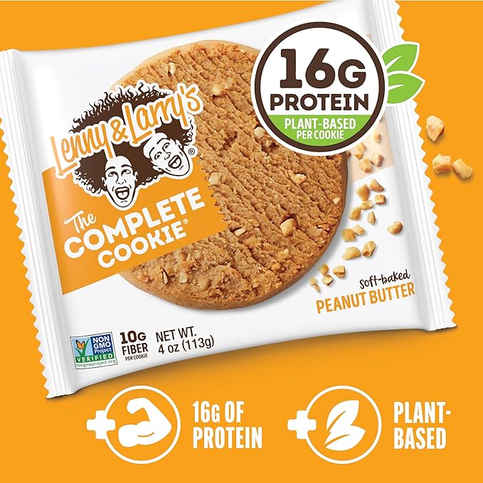 Lenny & Larry's The Complete Cookie, Peanut Butter, Soft Baked, 16g Plant Protein, Vegan, Non-GMO, 4 Ounce Cookie (Pack of 12)