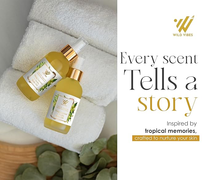 Wild Vibes Ylang Coconut + Vanilla Bean Luxury Body Oil – Organic with Coconut and Tropical Oils for Smooth, Hydrated Skin – After Shower for Women – 4 oz