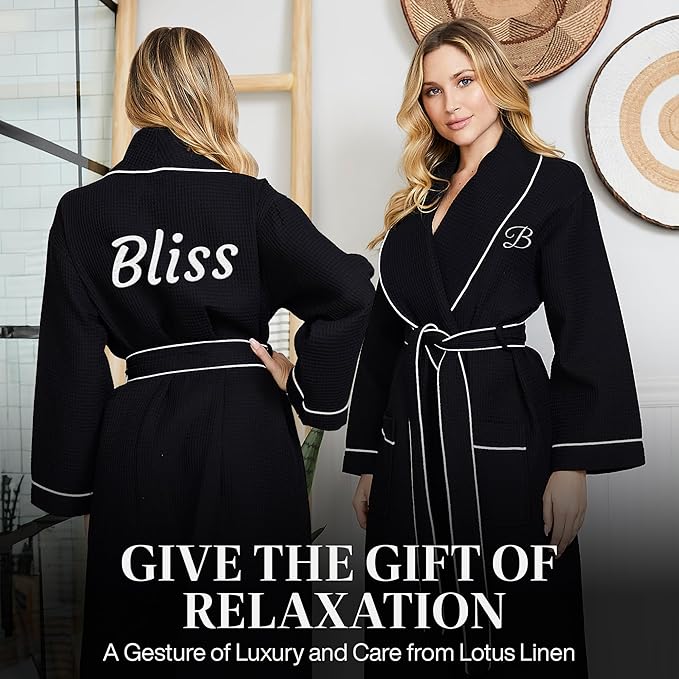 Lotus Linen Waffle Robes for Women - Lightweight Cotton Kimono Bathrobe - Long Soft Spa Bath Robe