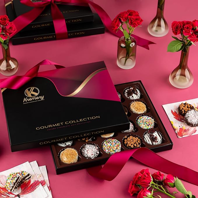 KREMERY Creamy Chocolate Cravings - Diwali Sweets Hamper Chocolate Covered Sandwich Cookies & Cream Gift Basket, in Elegant Gift Box (20 Cookies, Assorted Sweet Toppings)