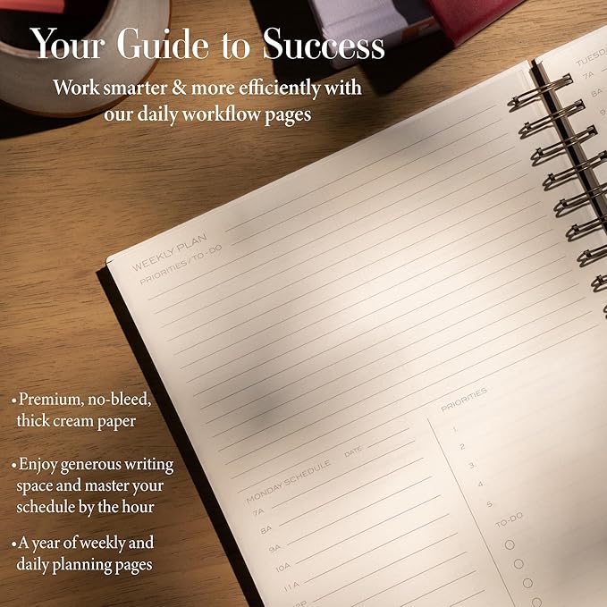 Anecdote Planner 2026 (8.5" x 10") Daily Planner Weekly Monthly Planner - 52 Weeks w/Library Buckram Cover, Brass Spiral - A4 Size Bleed-Resistant Paper – Dutch Blue