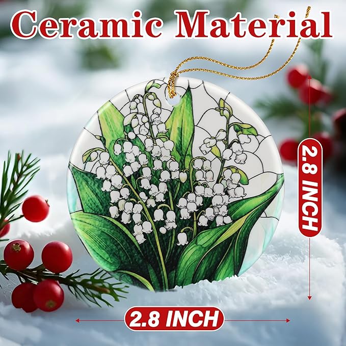 Lily of Valley Flower Ornament – Christmas Decoration & Christmas Ornament; Round Ceramic (Holiday Present, Bauble Present, Gift Idea, and Gift Exchange) | Heirloom Keepsake