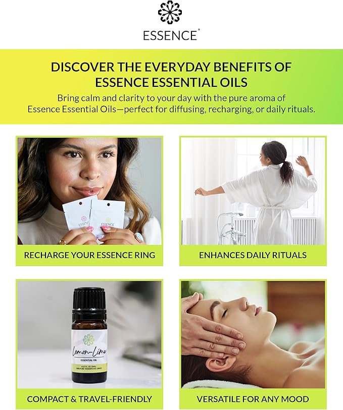 Essence Lemon-Lime Essential Oil – 100% Pure & Therapeutic Grade – Perfect for Aromatherapy, Diffusers & Recharging Essence Nasal Diffuser Rings – Natural Stress & Mood Support (5mL)