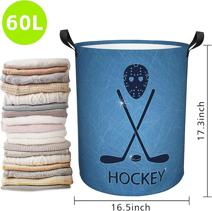 Laundry Basket Hockey Sticks Laundry Hamper Large Laundry Basket Storage Basket Tote Bag Collapsible Organizer Basket for Bathroom,Laundry,Bedroom 17.3 x16.5 Inch
