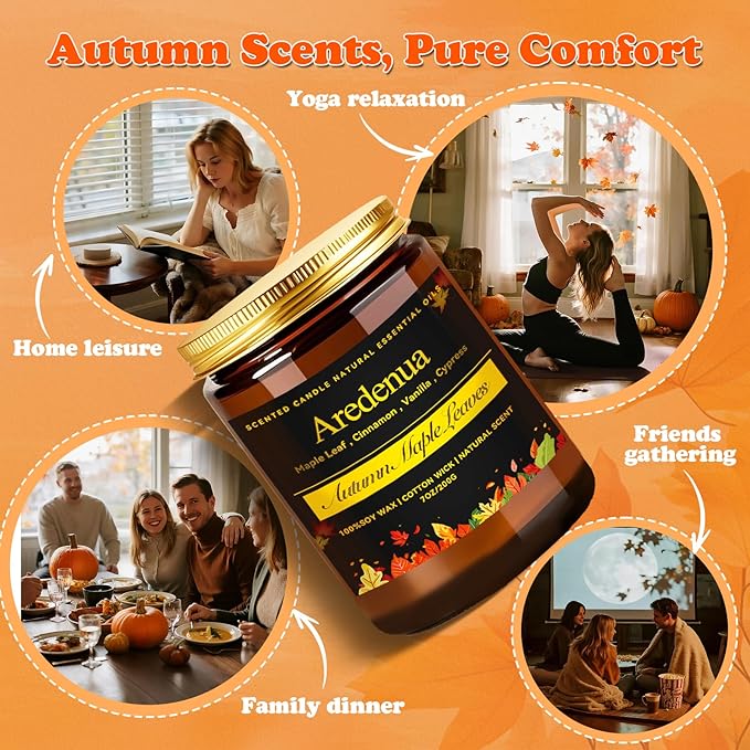 Fall Candles - Autumn Leaves Candle | Autumn Scented Candles for Home, 7oz Autumn Soy Candle for Home Scented, 50 Hours Burn Time, Season Celebration/Halloween/Thanksgiving Fall Gifts for Women Men