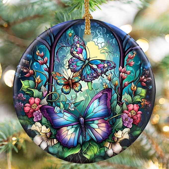 Butterfly Christmas Ornaments, Touber Christmas Hanging Ornament, Christmas Tree Ornaments, Holiday Decor, Gifts for Butterfly Lovers, Butterflies Theme Gift - Pattern A