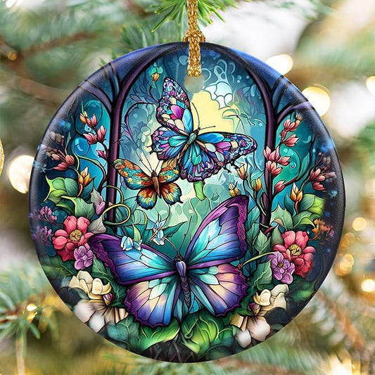 Butterfly Christmas Ornaments, Touber Christmas Hanging Ornament, Christmas Tree Ornaments, Holiday Decor, Gifts for Butterfly Lovers, Butterflies Theme Gift - Pattern A