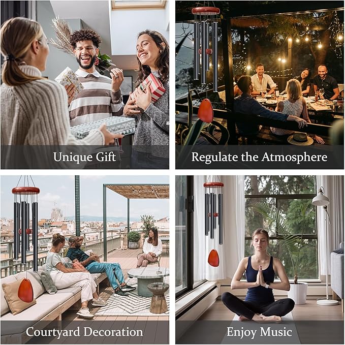 28" Black Wind Chimes for Mothers Day, Decorative Wind Chimes for Outside, Memorial Windchimes Remembrance Gift for Women Mom Grandma, Metal Windchime Outdoor Decor for Garden Patio Zen