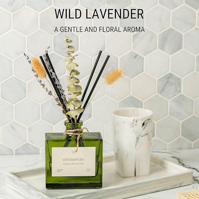 Craft & Kin Reed Diffuser with Dried Flowers | 5 oz White Lavender Scented Fall Reed Diffusers for Home, Bathroom | Scent Sticks | Elegant Fragrance Home Decor for Men & Women