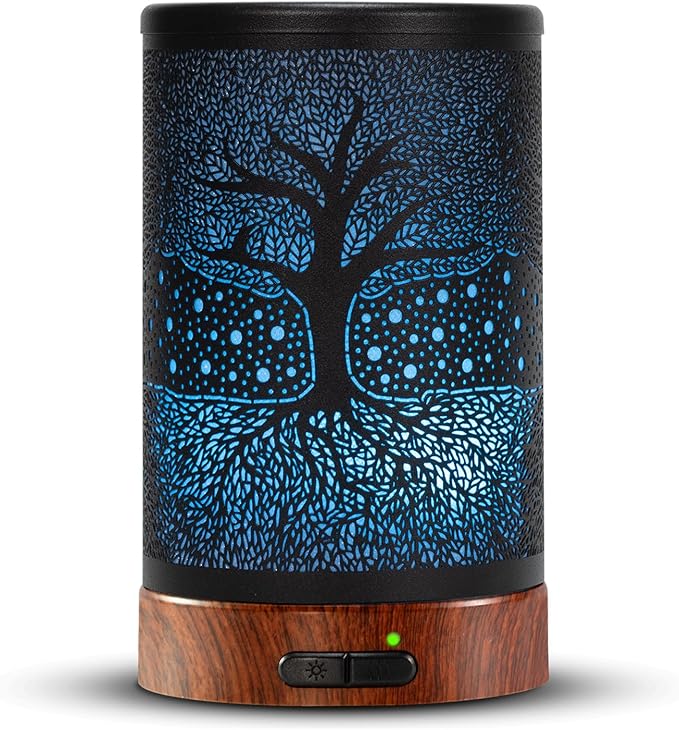 Aromatherapy Essential Oil Diffuser 150ml- Electric Cool Mist Aroma Diffuser with Intermittent Mode, Auto Shut-Off Protection, 7 Colors Changing LED Light for Home Office Decor & Gift (Life Tree)