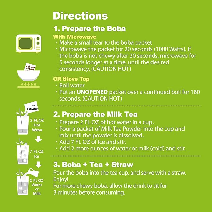 J WAY Instant Boba Bubble Pearl Matcha Milk Tea Kit with Authentic Brown Sugar Tapioca Boba, Ready in Under One Minute, Paper Straws Included - 3 Servings
