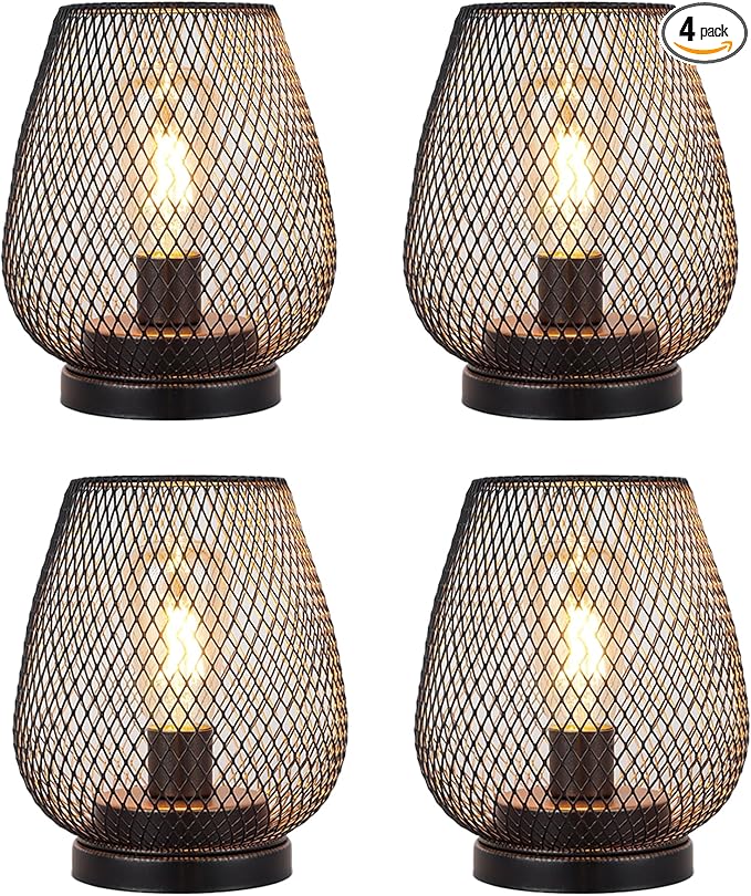 JHY DESIGN Set of 4 Metal Cage LED Lantern Battery Powered Cordless Accent Light with LED Great for Weddings Parties Patio Events for Indoors Outdoors