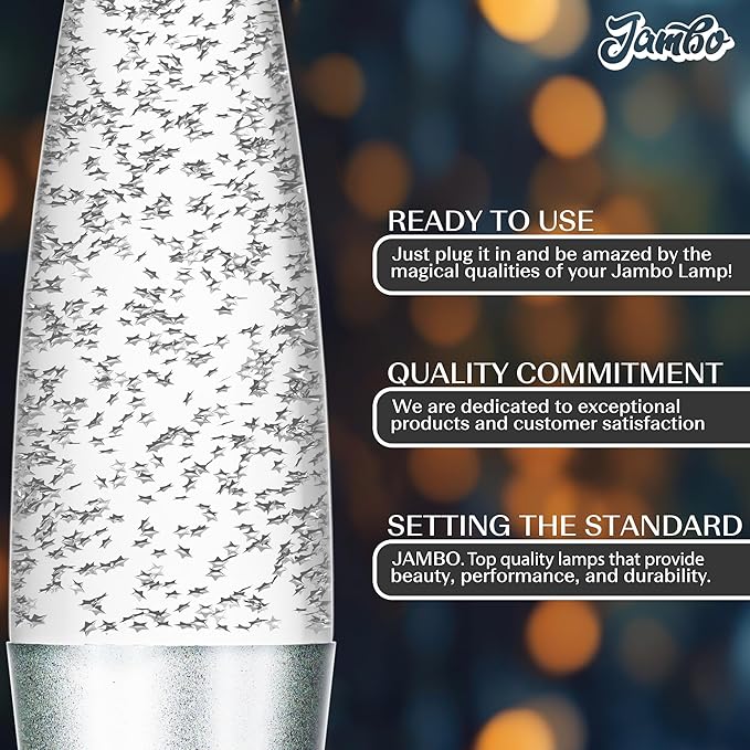 Jambo 16-Inch Silver Star Glitter Lamp I Beautiful Liquid Lamp I Entertaining for Adults and Kids I Perfect Holiday Gift