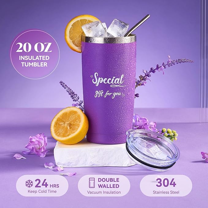 Briney 14Pcs Birthday Gifts for Women, Care Package for Women, Gift Basket, Unique Relaxing Lavender Themed Present for Mom Wife Sister Best Friend, Purple