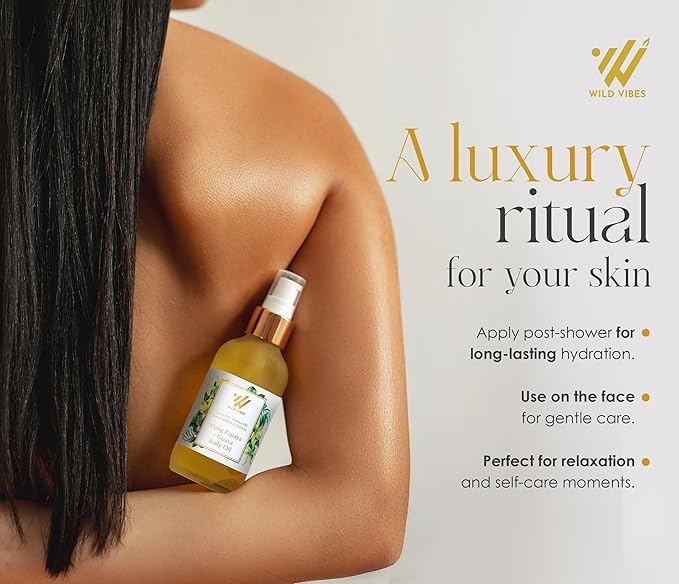 Wild Vibes Ylang Papaya + Guava Luxury Body Oil – Organic Body Oil for Radiant, Hydrated Skin – Collagen-Boosting, Anti-Aging After Shower for Women – 4 oz