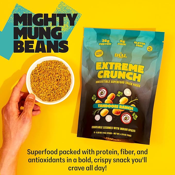 Daal By Keen Crunchy Mung Bean Snacks – Tandoori Ranch – Plant-Based Protein, High Fiber, Gluten-Free, Nut-Free – Mix into Salads or Enjoy as an On-the-Go Snack – 1 Resealable Pack, 4.76 oz