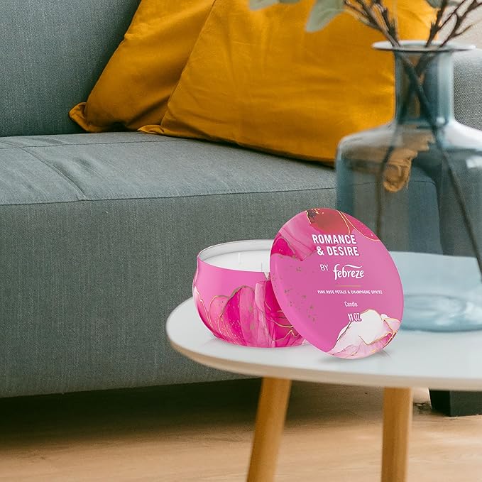 Febreze Scented Candle, Romance & Desire Scent, 11 oz 4 Wick Candle, Single Pack