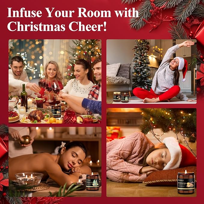 Christmas Scented Candles Set, 6 Pack Winter Scented Candles for Home, Holiday Gifts for Women & Men, Soy Candles Scents of Christmas Tree, Spice, Wreath, Apple Cinnamon, Chocolate Orange, Jingle Bell