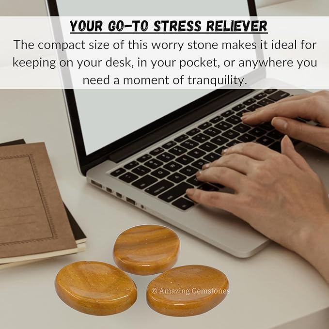 Amazing Gemstone Yellow Jasper Worry Stone Crystals and Healing Stones - Worry Stones for Stress Relief Gifts - Piedra Crystal Fidget for Meditation - Unique Stocking Stuffers and Birthday Gifts