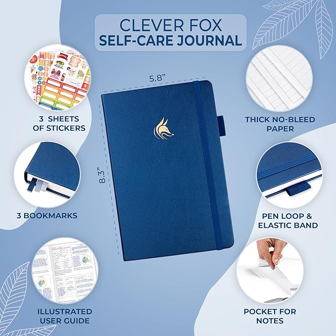 Clever Fox Self-Care Journal – Daily Reflection Notebook – Mental Health & Personal Development Planner, Meditation & Mood Log, A5 (Mystic Blue)