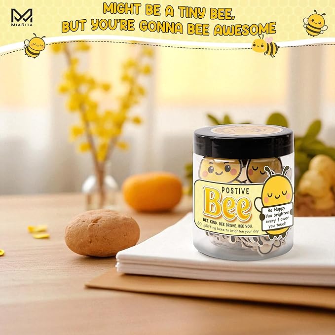 Positive Bee Jar, 60 Cute Bee Affirmation Cards for Women, Teachers, Grandma, Inspirational Gifts for Stress Relief, Self-Care, Birthday, Desk Decor for Bee Lovers