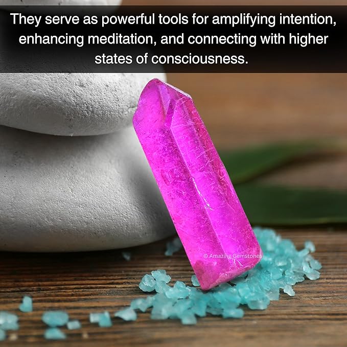 Amazing Gemstone 2 Pieces Rose Aura Quartz Raw Pencil Points Crystals and Healing Stones, Natural Rocks for Meditation and DIY Raw Point Stones and Crystals