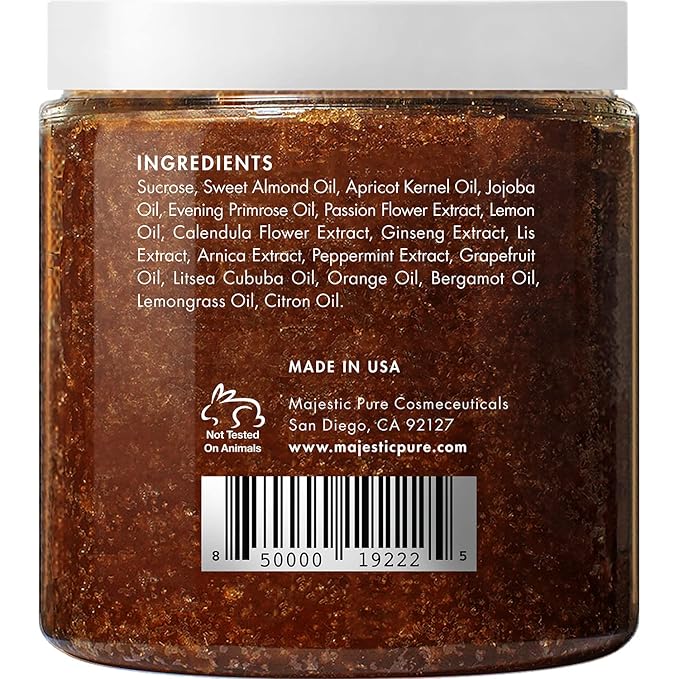 MAJESTIC PURE Brown Sugar Body Scrub for Cellulite and Exfoliation - Natural Body Scrub - Reduces The Appearances of Cellulite, Stretch Marks, Acne, and Varicose Veins, 10 Ounces