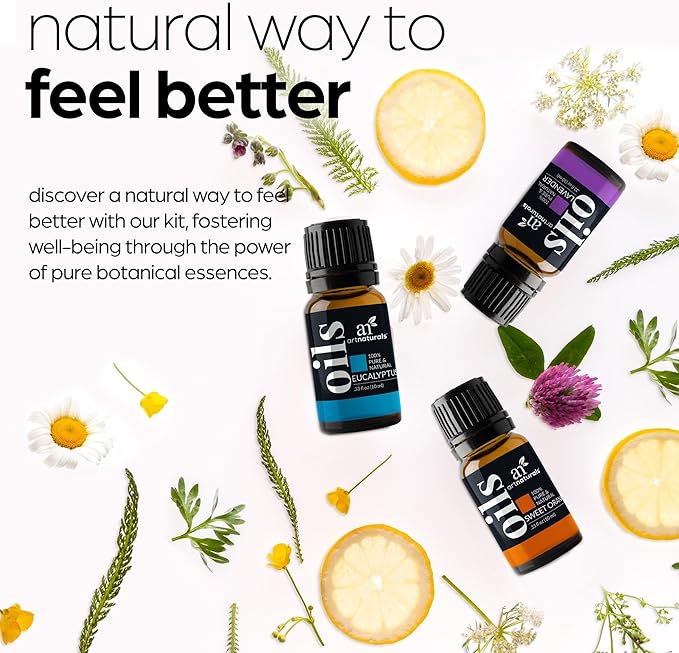 ArtNaturals Aromatherapy Top-6 Essential Oil Set - (6 x 10ml Bottles) - 100% Pure of The Highest Therapeutic Grade - Premium Gift Set – Lavender, Peppermint, Tea Tree, Eucalyptus