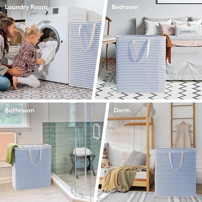 Lifewit 2 Pack Laundry Hamper Large Collapsible Laundry Baskets, Freestanding Waterproof Clothes Hamper with Easy Carry Handles in Laundry Room Bedroom Bathroom College Dorm for Adults, Blue, 2 x 100L