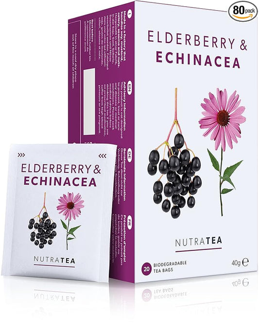 Nutra Tea - Elderberry & Echinacea Tea | Elderberry Tea - Immunity Teas | Immune Tea - 40 Tea Bags - Herbal Teas - (2 Pack)