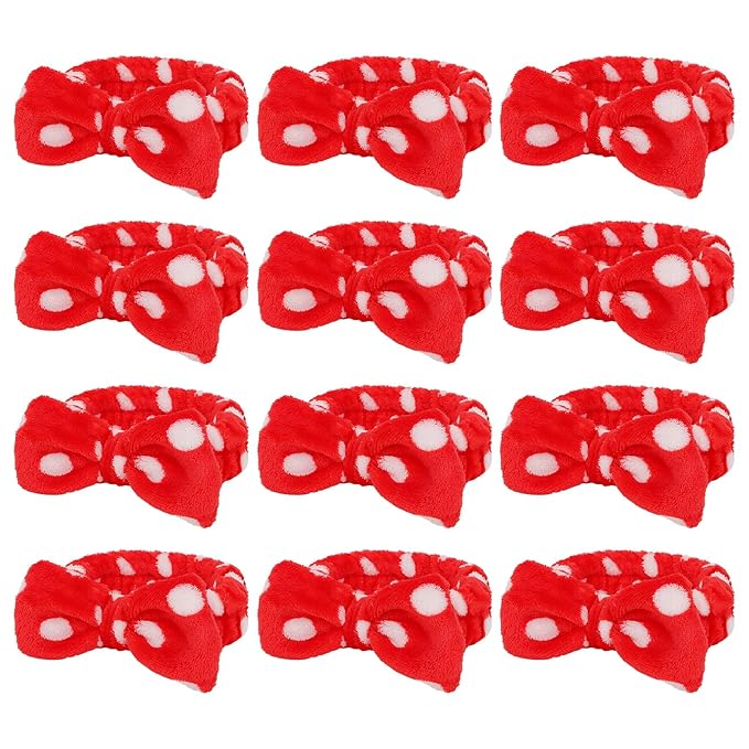 Casoty 12 Pcs Headbands for Makeup, Spa Gifts for Women, Soft Coral Fleece Makeup Headbands for Women, Bow Hair Band, Spa Headband for Face Washing Shower Skin Care Yoga