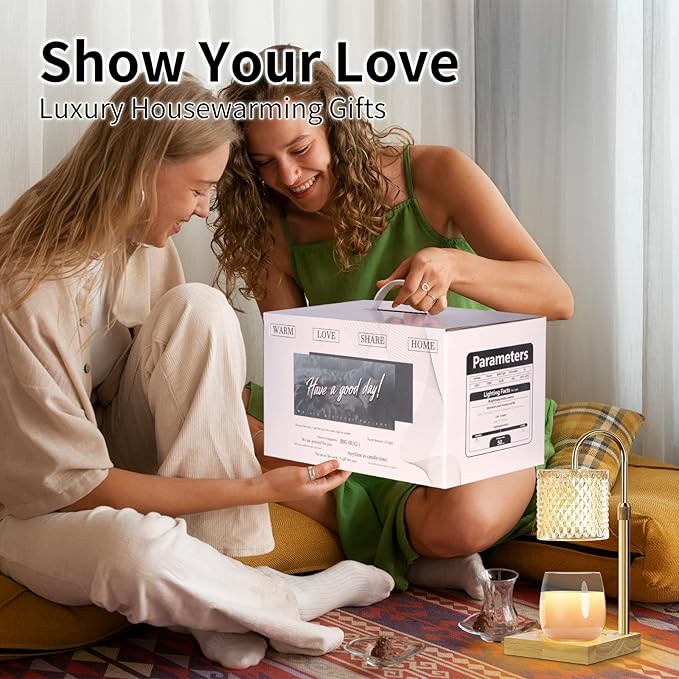 Candle Warmer Lamp, Candle Lamp Wax Warmer, Timer & Dimmer 7-Levels, Fits Cup Jar Candle, Top Melting, Crystal Heater Lamp for Scented Wax, Elegant Home Decor, Brass Glass