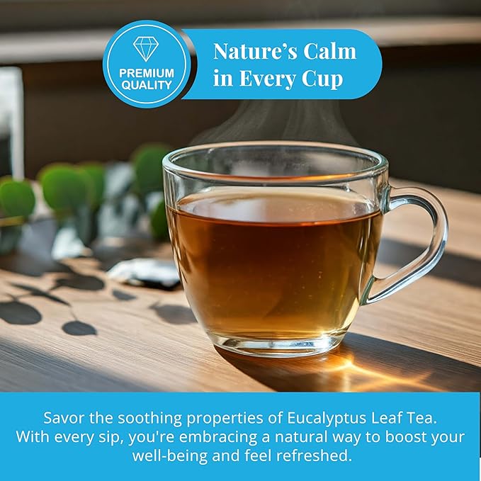 Akshit Eucalyptus Tea Bags, Dried Eucalyptus Leaves, Te De Hojas De Eucalipto, Herbal Tea, Sugar Free, Vegan, Caffeine Free, Non-GMO. Refreshing & Mint Tea Flavor.