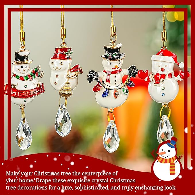 H&D HYALINE & DORA 4 Pcs Christmas Snowman Ornaments Winter Snowman Hanging Decoration Set for Christmas Tree Hanging Crystal Crafts Holiday Decor Xmas Party Supplies
