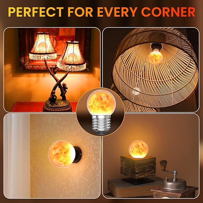 3W LED Salt Lamp Light Bulbs E26 LED Bulb 2200K Warm Amber Pink Night Light Bulbs,G45 Himalayan Salt Light Bulb,Non-dimmable for Mood Decorative Lighting,Living Room,Bedroom -2pack