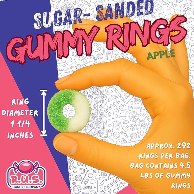 Apple Ring Gummies 4.5 lbs Bulk Bag – Fruity Gummy Candy – Fresh, Soft & Chewy – Party, Snack, Candy Buffet – by RUS Candy Company (Apple)