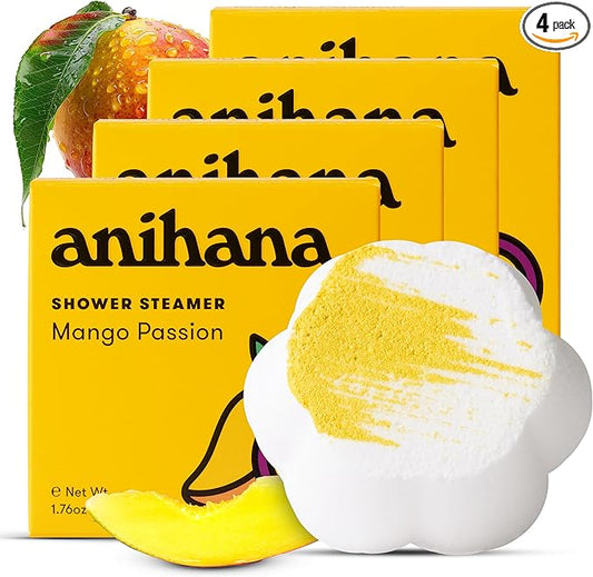 ANIHANA Shower Steamers 4 Pack, Paraben Free, Cruelty Free, Refreshing Mango Passion Scent, 1.76 oz Each
