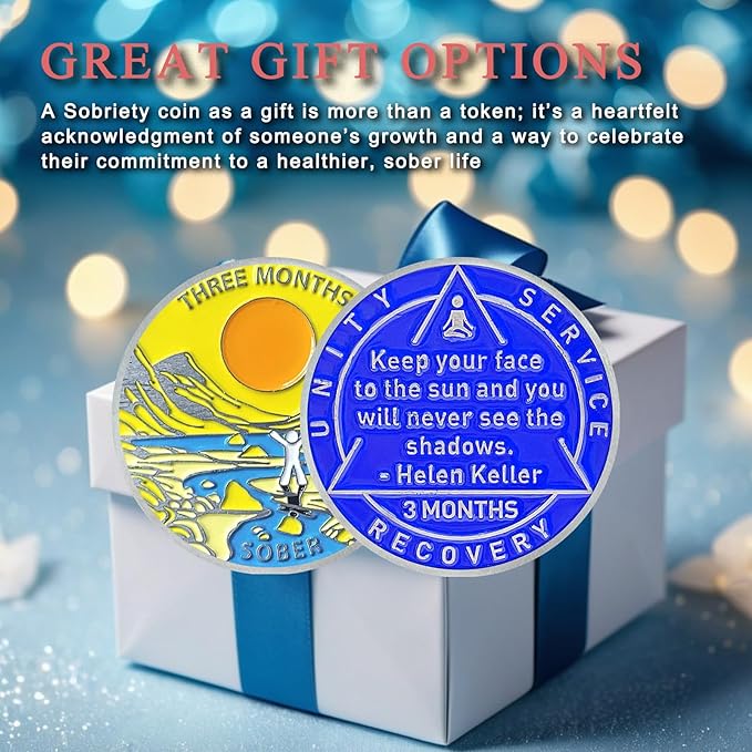 3 Month Sobriety Coin 90 Day Sobriety Chips AA Chip AA Coins Sober Chip Token Recovery Medallion NA Chips NA Coins from 1 to 12 Month Plastic case Included-Baking Paint Process