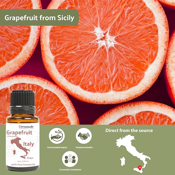 Grapefruit Essential Oil - Direct from Citrusmade in Sicily - Natural Aceite de Pomelo for Skin and Energy - Aromatherapy | 100% Pure Therapeutic Grade (8oz)
