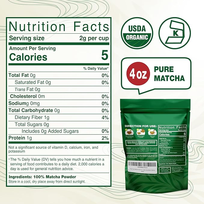 Organic Matcha Green Tea Powder (4-Oz) – Certified USDA Organic Powder for Matcha Latte, Tea, and Smoothies – Kosher, Non-Gmo, Antioxidant Rich Tea Gifts by Total Tea