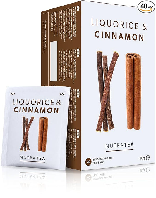 Nutra Tea - Liquorice & Cinnamon Tea | Licorice Tea | Cinnamon Tea - 40 Tea Bags - Herbal Tea - (2 Pack)