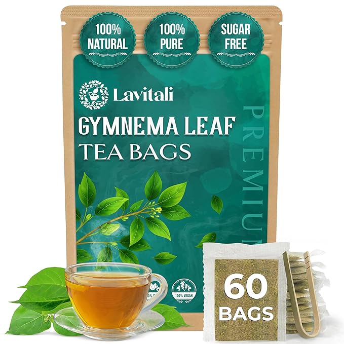 Lavitali, Gymnema Leaves Tea Bags | 60 bags, 100% Pure Herbal Tea | Caffeine-Free, Antioxidant-Rich, Eco-Friendly Filter Bag | Daily Natural Botanical, Hot or Iced Herbal Infusion