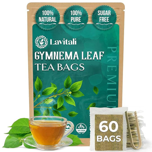 Lavitali, Gymnema Leaves Tea Bags | 60 bags, 100% Pure Herbal Tea | Caffeine-Free, Antioxidant-Rich, Eco-Friendly Filter Bag | Daily Natural Botanical, Hot or Iced Herbal Infusion
