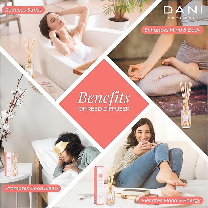 DANI Naturals Reed Diffuser Set - Tropical Coconut Hibiscus Scent - Aromatherapy Essential Oils - Alcohol-Free, Non-Toxic, Eco-Friendly - 10 Sticks - 3.5 oz