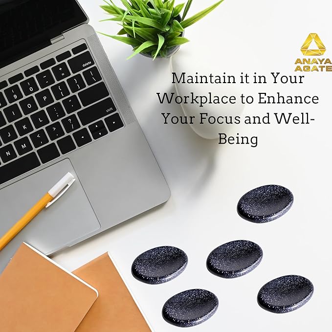 Blue Goldstone Worry Stones – Crystal Thumb Worry Stone for Anxiety, Stress – Relaxing and Soothing Balance Stones for Meditation, Stress Relief – Healing Stones and Crystals for Men and Women