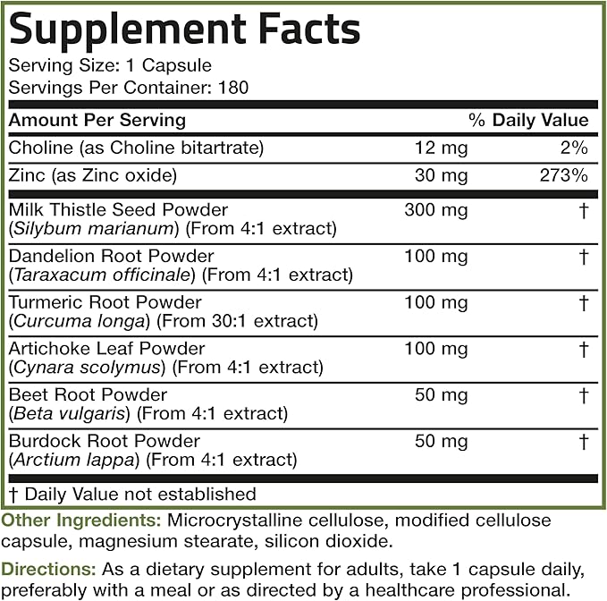 Bronson Liver Detox Advanced Detox & Cleansing Formula Supports Health Liver Function with Milk Thistle, Dandelion Root, Turmeric, Artichoke Leaf & More, Non-GMO, 180 Vegetarian Capsules